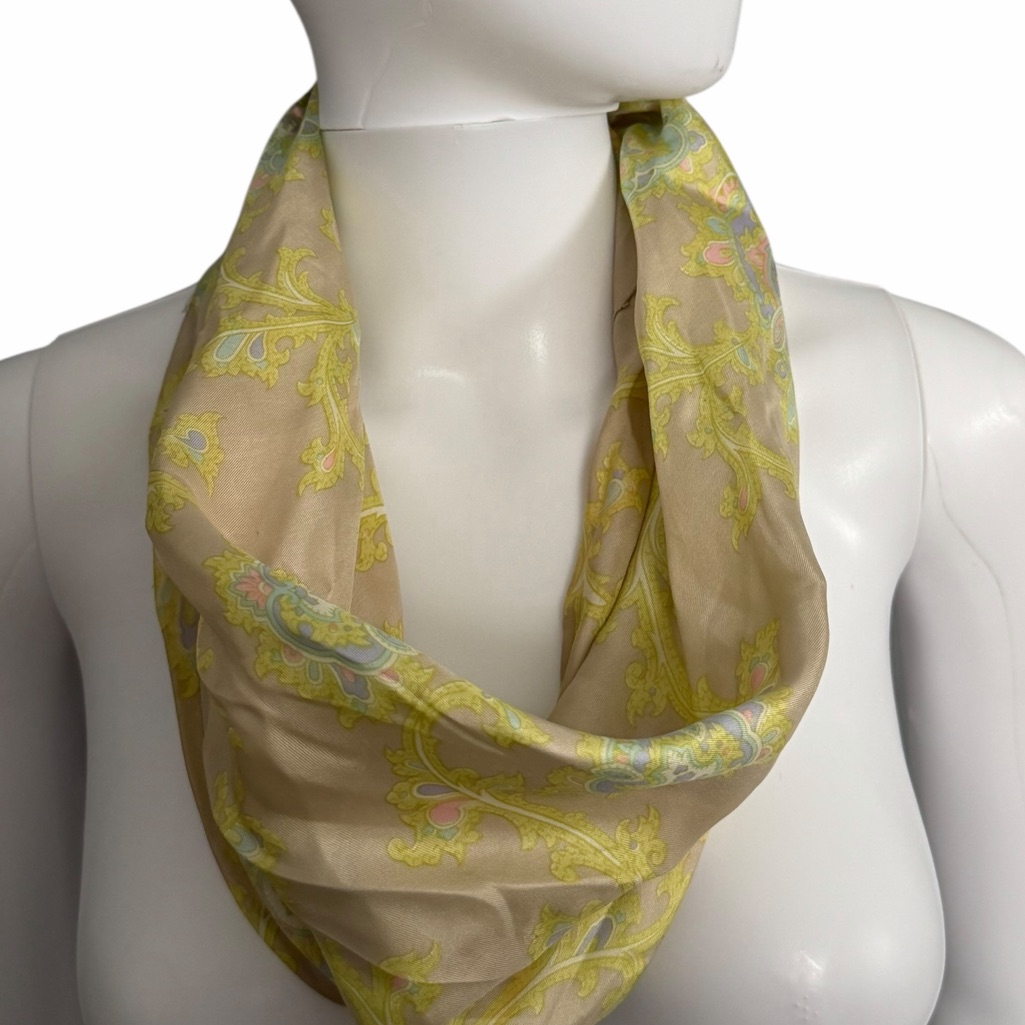 100 Silk Elegant Floral Scarf In Yellow And Blue